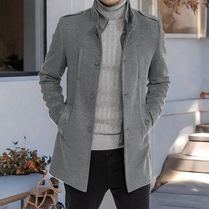 Men's Elegant Winter Coat Stand-up Collar Pockets
