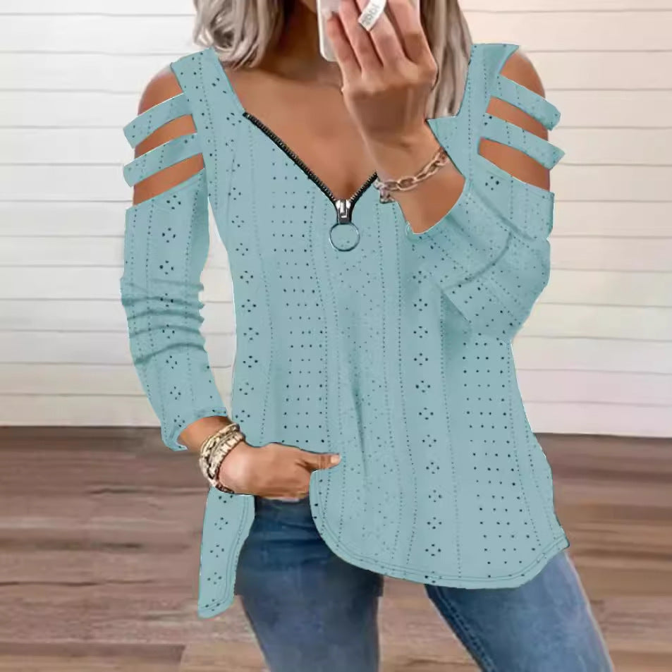 Women's Top with Cut-Out Sleeves and Deep V-Neck