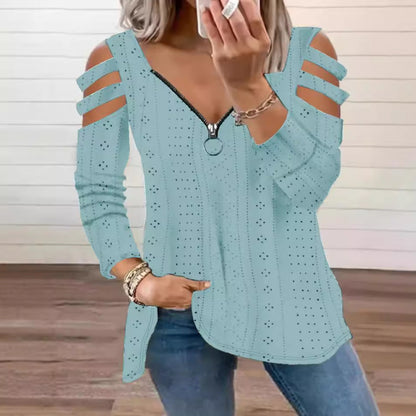 Women's Top with Cut-Out Sleeves and Deep V-Neck