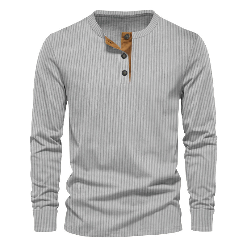 Men's Long-Sleeve Shirt Textured Surface Decorative Buttons