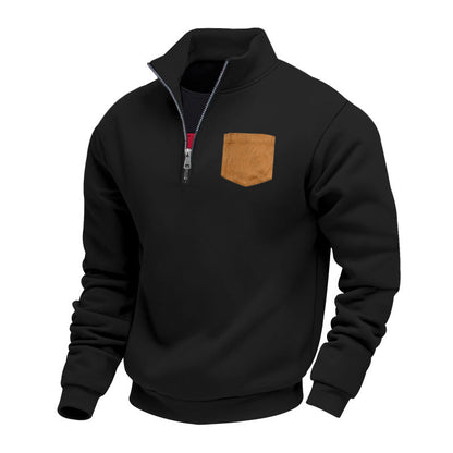Men's Modern Half-Zip Sweatshirt Chest Pocket