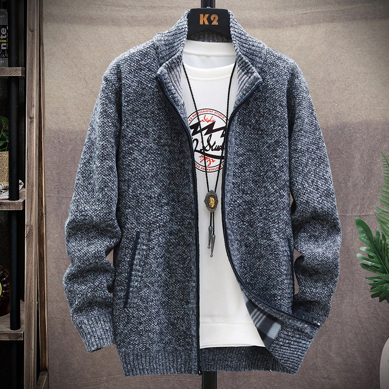 Herren Strickjacke Stehkragen Modern Taschen