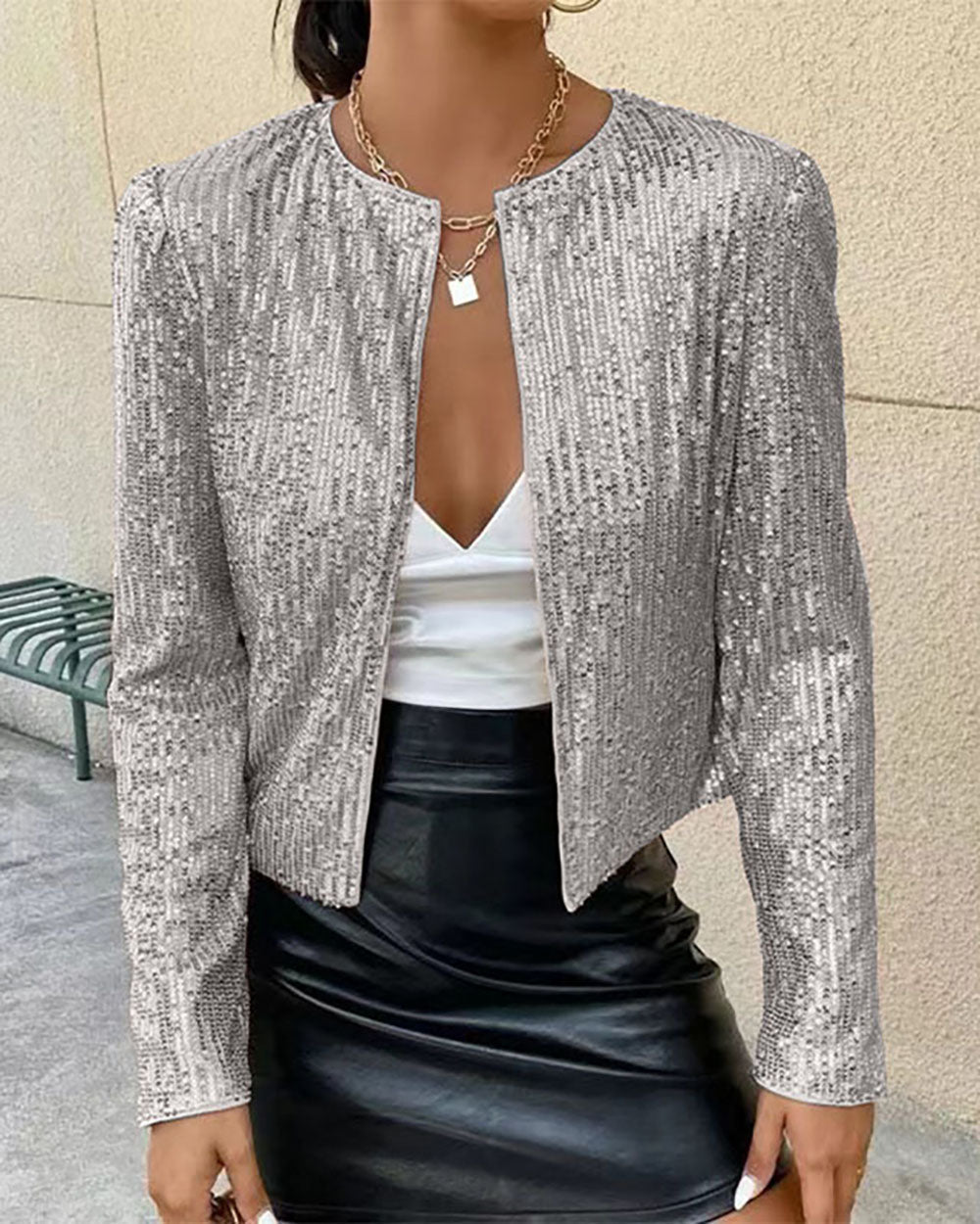 Modisches Kleid | Glänzender Stehkragen Kurzmantel - IdealeKleiden