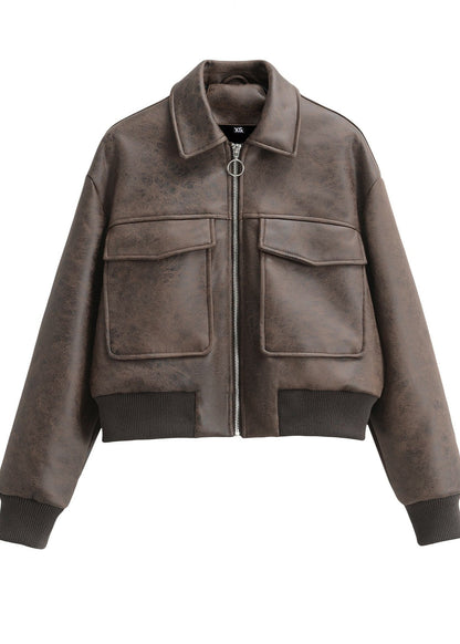Stylish Faux Leather Jacket Retro Look