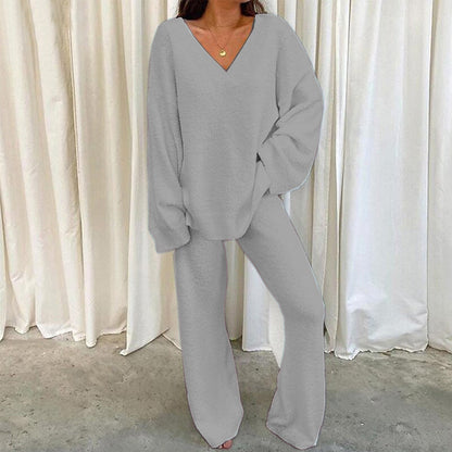 Women's Knitted Suit V-Neck Comfortable Wide Leg