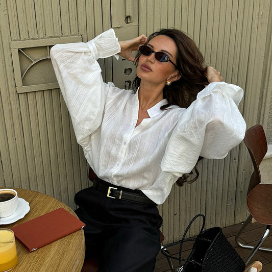 Frauen Bluse Elegant Voluminöse Ärmel - IdealeKleiden