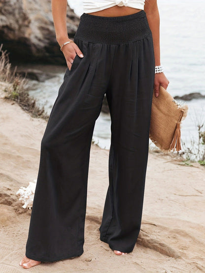 Women's Linen Trousers Wide Comfortable Pleated Skirt Effect