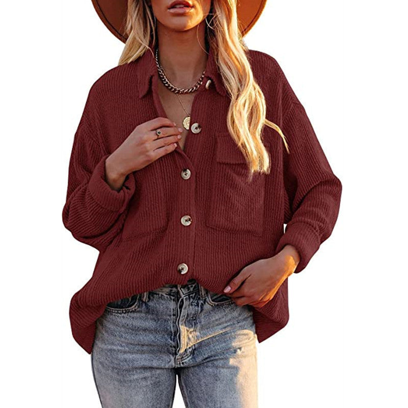 Women's Oversized Blouse with Texture and Buttons