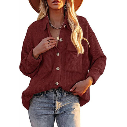 Women's Oversized Blouse with Texture and Buttons