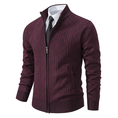 Men's Cable Knit Cardigan Stand-up Collar Modern Design