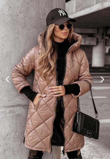 Damen Steppjacke Lässig Kapuze Praktisch
