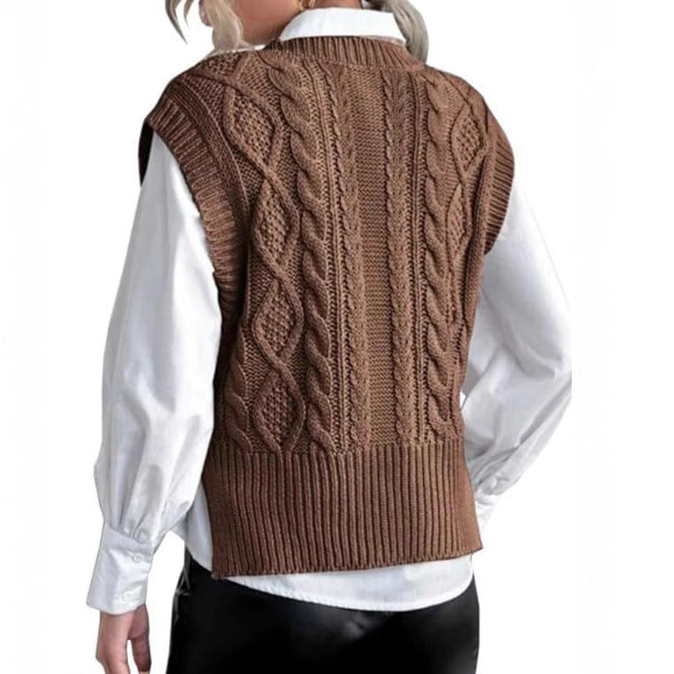 Women's Knitted Vest V-Neck Cable Knit Elegant Design