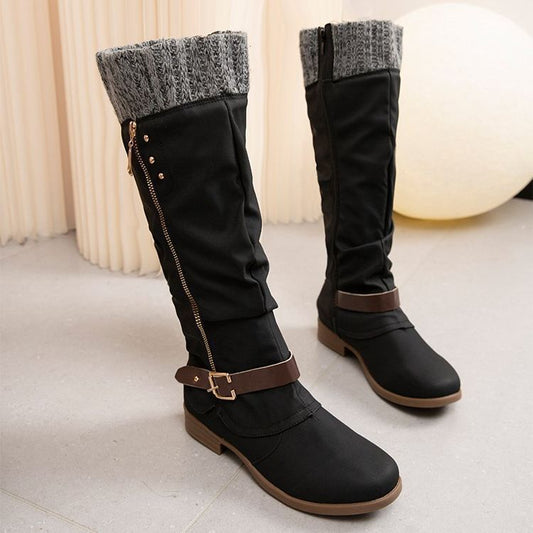 Stilvolle Lederstiefel Mit Reißverschluss Low Heel - IdealeKleiden