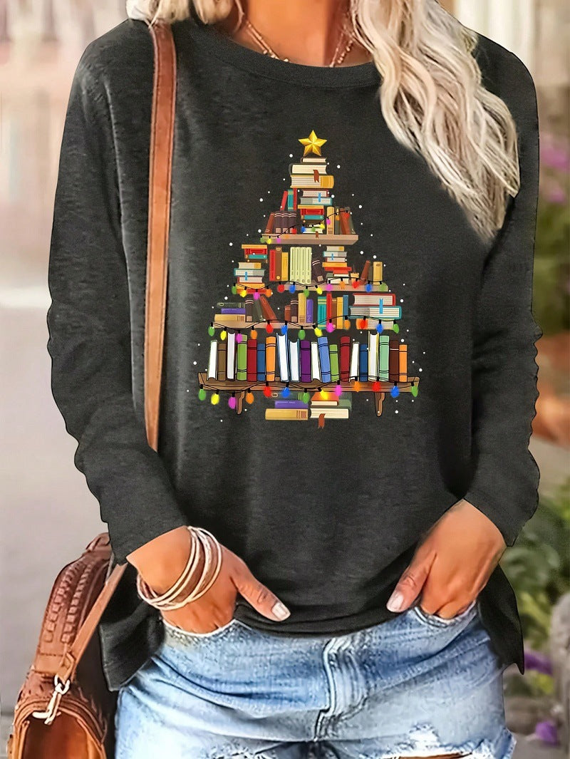 Women's Long Sleeve Festive Book-Design Sweater