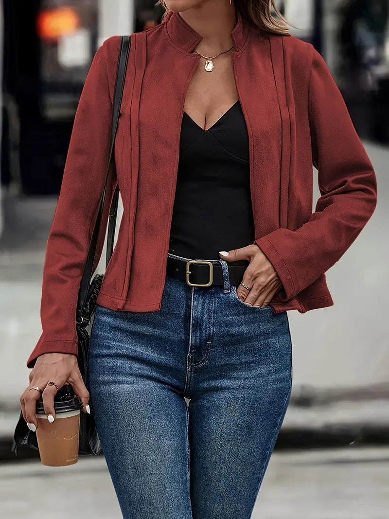 Elegant Short Jacket Slim Fit Wool Blend Stand-up Collar