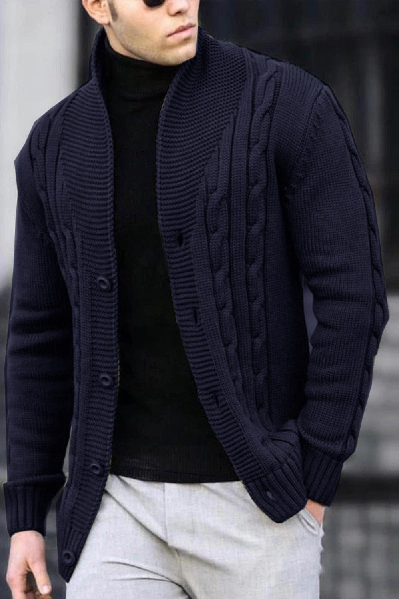 Men's Robust Cable Knit Cardigan Button Fastening