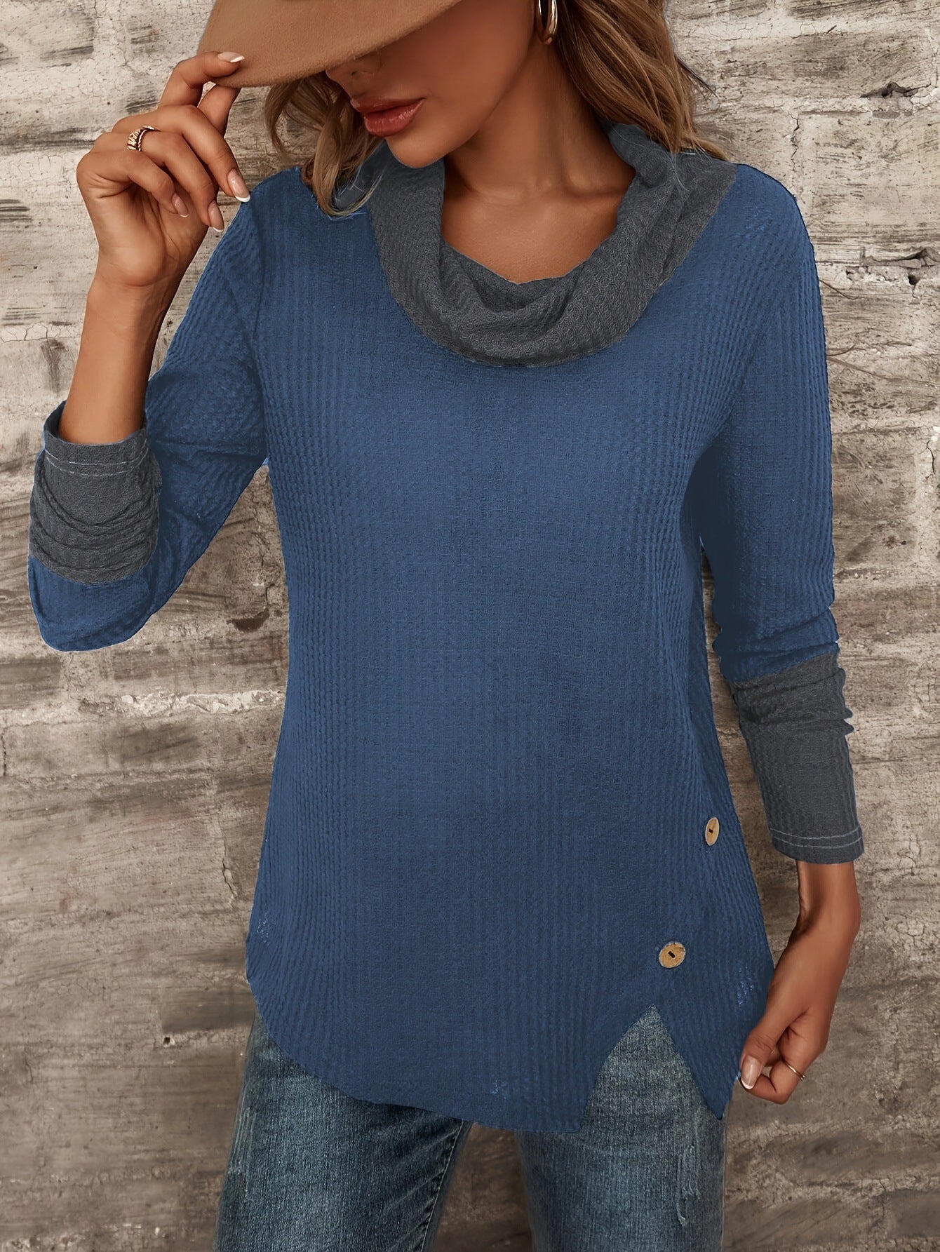 Damen Langarmshirt Großzügig Kragen Strukturiertes Design