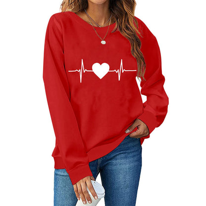 Women's Sweatshirt with Trendy Heart Print Top