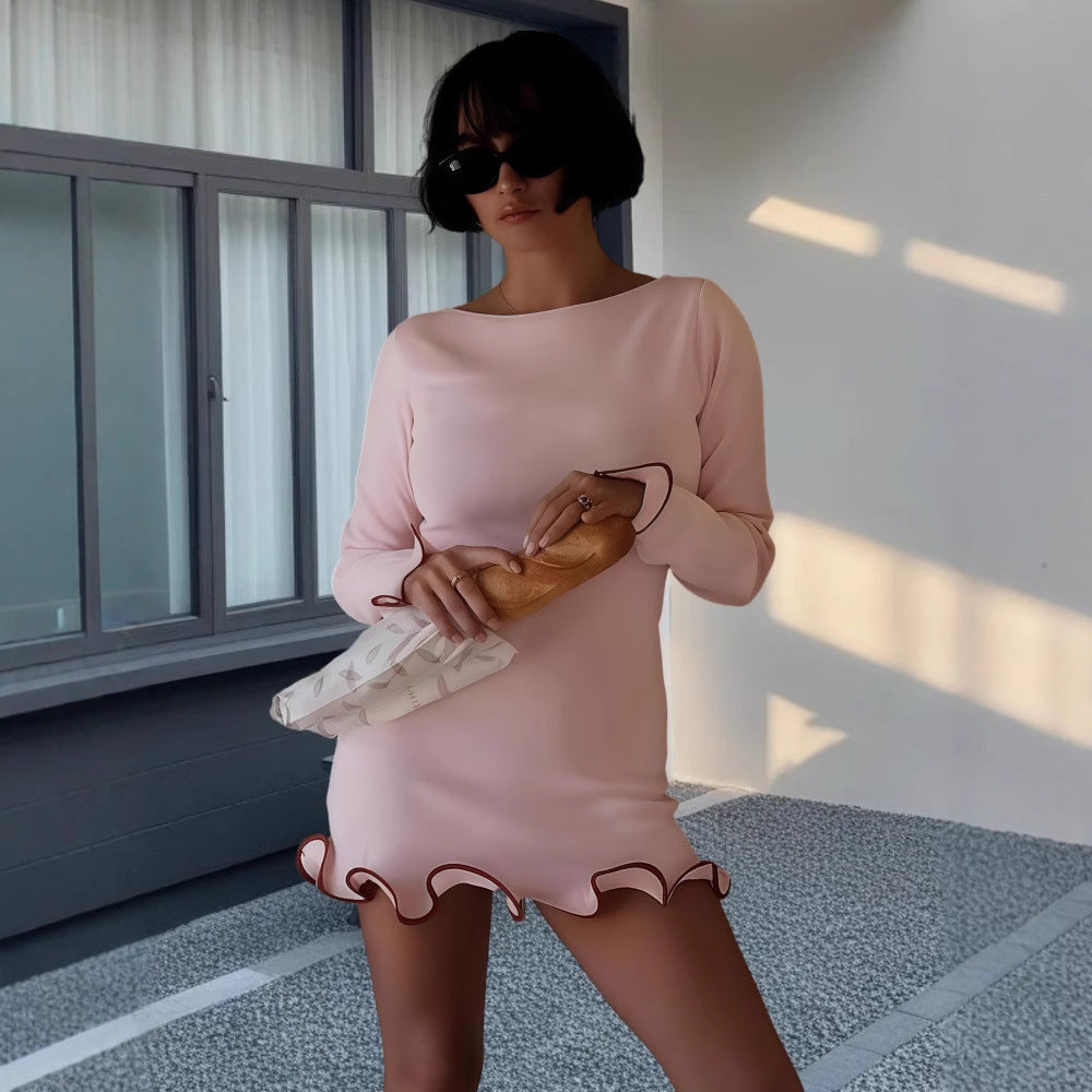 Women's Elegant Bodycon Ruffle Sleeve Mini Dress