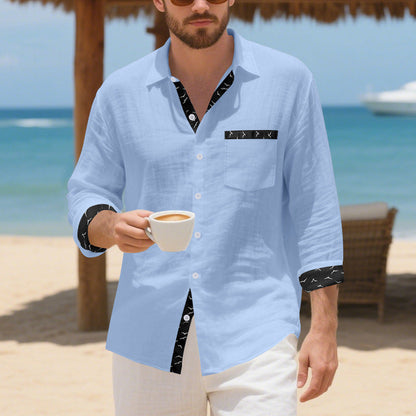 Men's Long-Sleeve Shirt Elegant Collar Chest Pocket