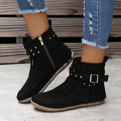 Leather Shoes Women Boots Moccasin Style Rivets