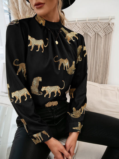 Women's Blouse Animal Print Elegant Stand-Up Collar