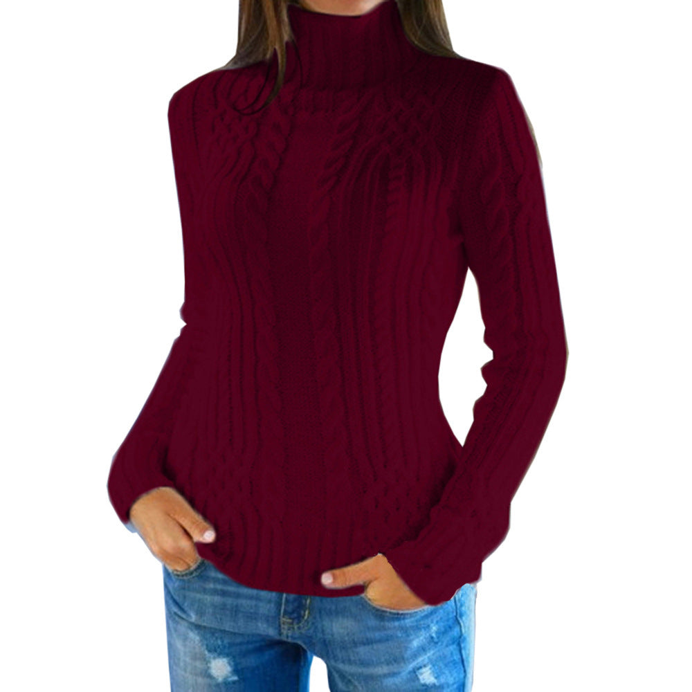 Women's Knitted Jumper High Collar Cable Knit Elegant Clothing