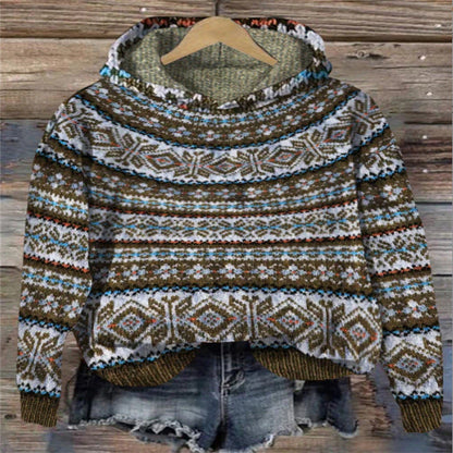 Women's Knitted Jumper Norwegian Pattern Hood
