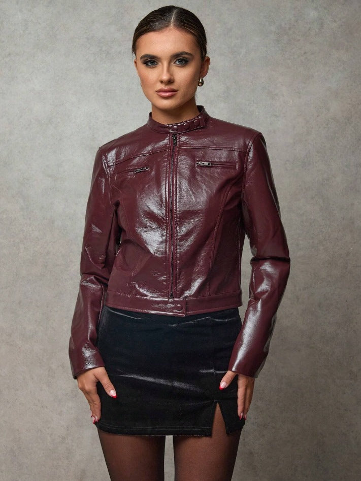 Women's Leather Jacket Short Asymmetrical Chic Style
