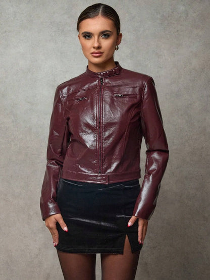 Women's Leather Jacket Short Asymmetrical Chic Style