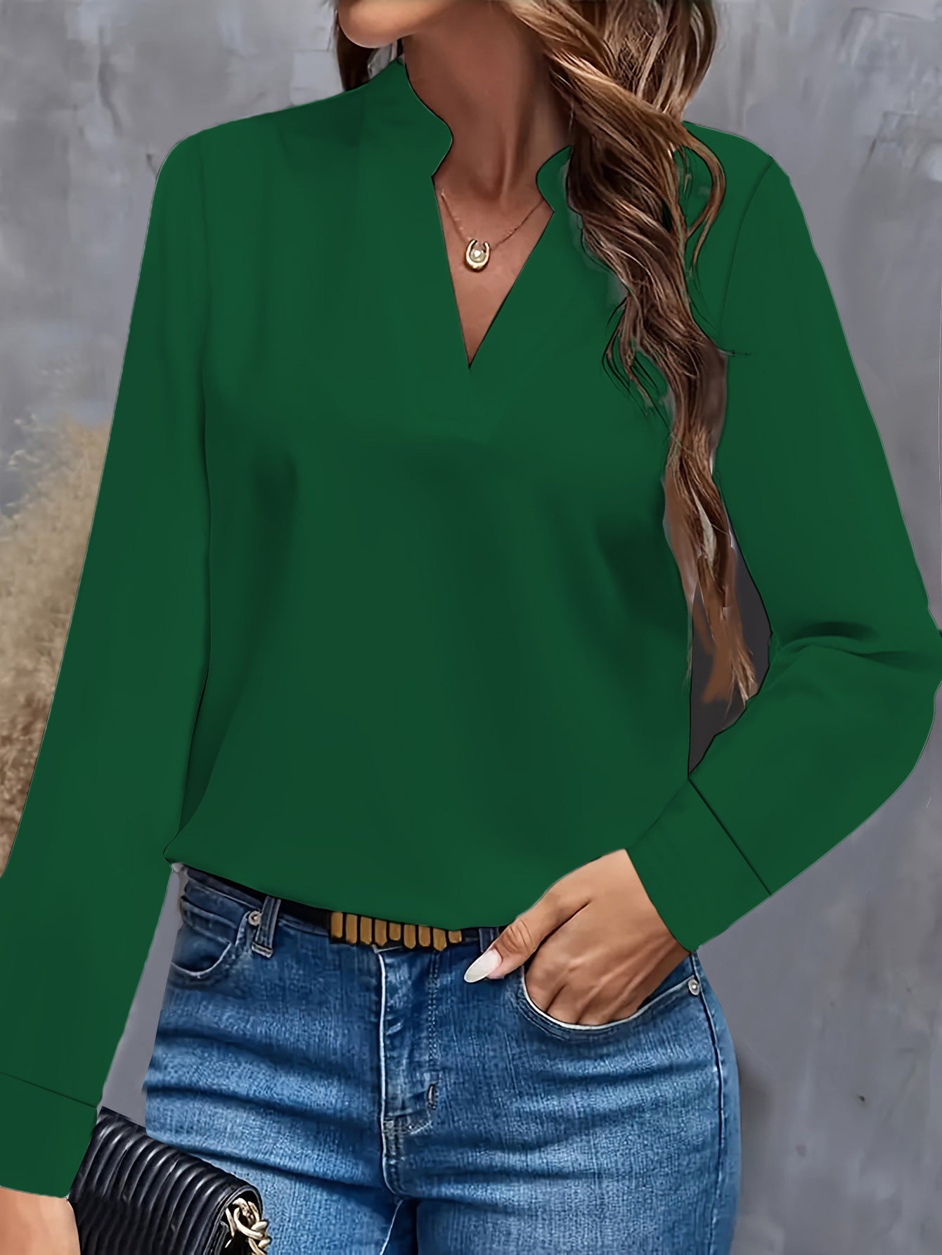 Elegant Women's Blouse Stand-Up Collar Long-Sleeved