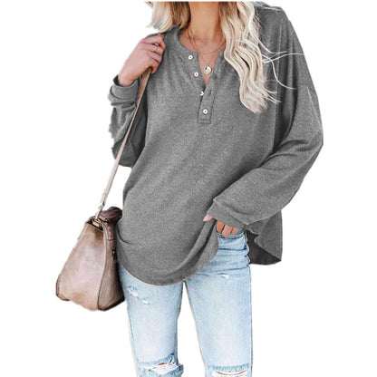 Women's Long-Sleeve Casual Top with Button Detail