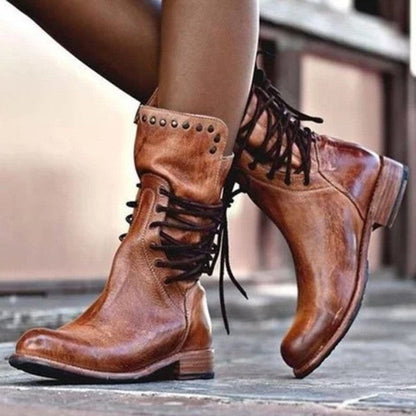 Damen Stiefeletten Chic Schnürung Nieten Design