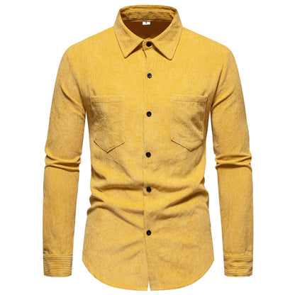 Men's Corduroy Shirt Classic Elegant Chest Pocket
