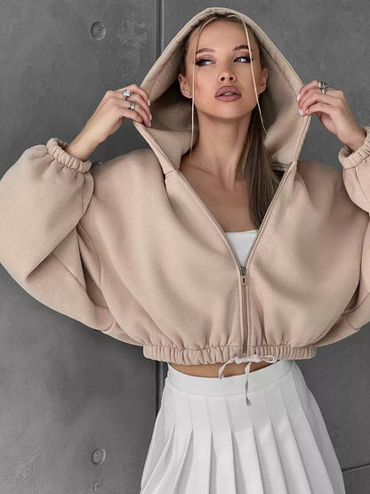 Women's Sporty Cropped Zip-Up Hoodie