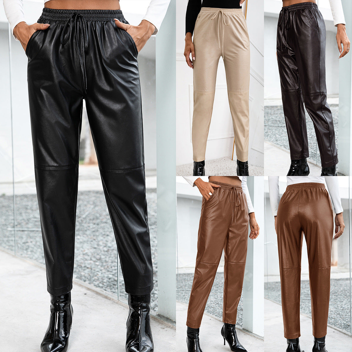 Damen Modehose Kunstleder Stretch elastisch - IdealeKleiden