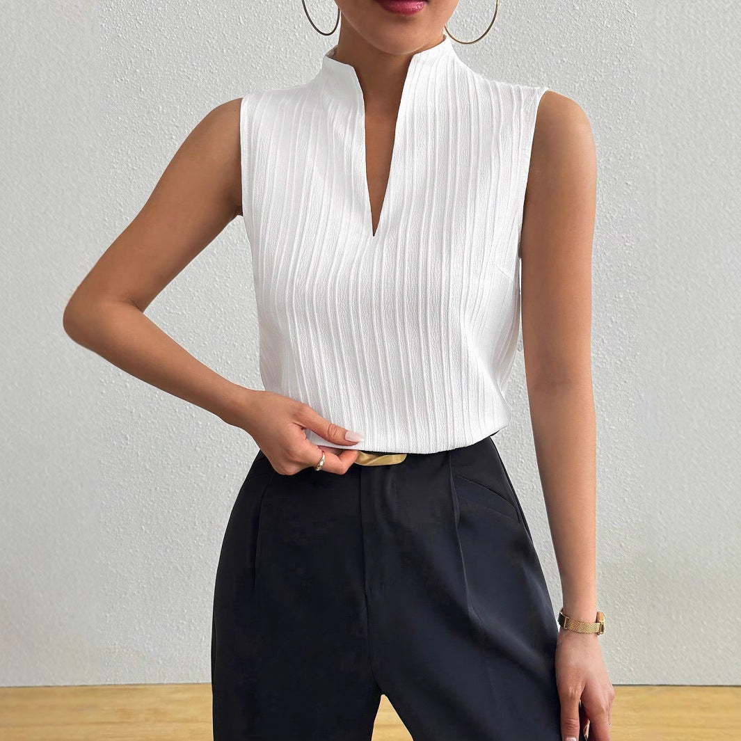 Women's Elegant High-Neck Pleated Top