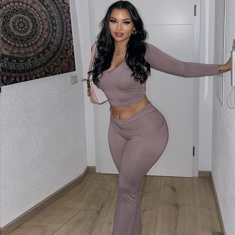 Women's Lounge Set With Long Sleeves and Wide Leg Trousers
