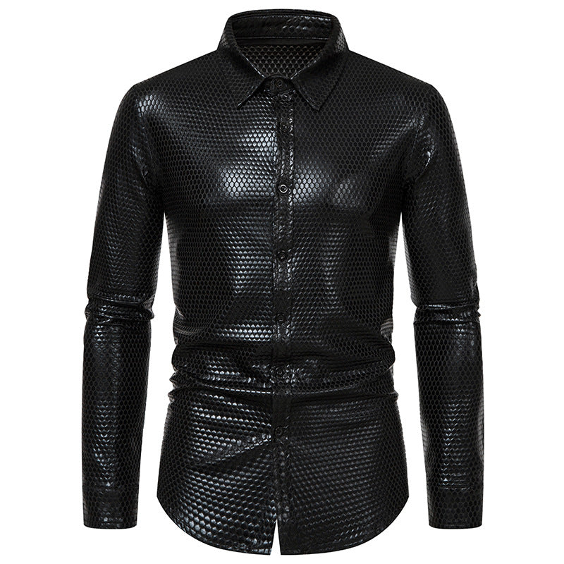 Men's Shirt Shiny Honeycomb Pattern Elegant