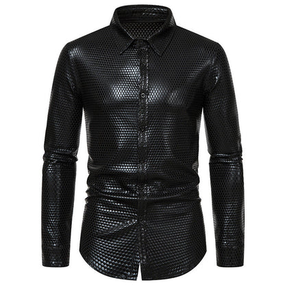 Men's Shirt Shiny Honeycomb Pattern Elegant