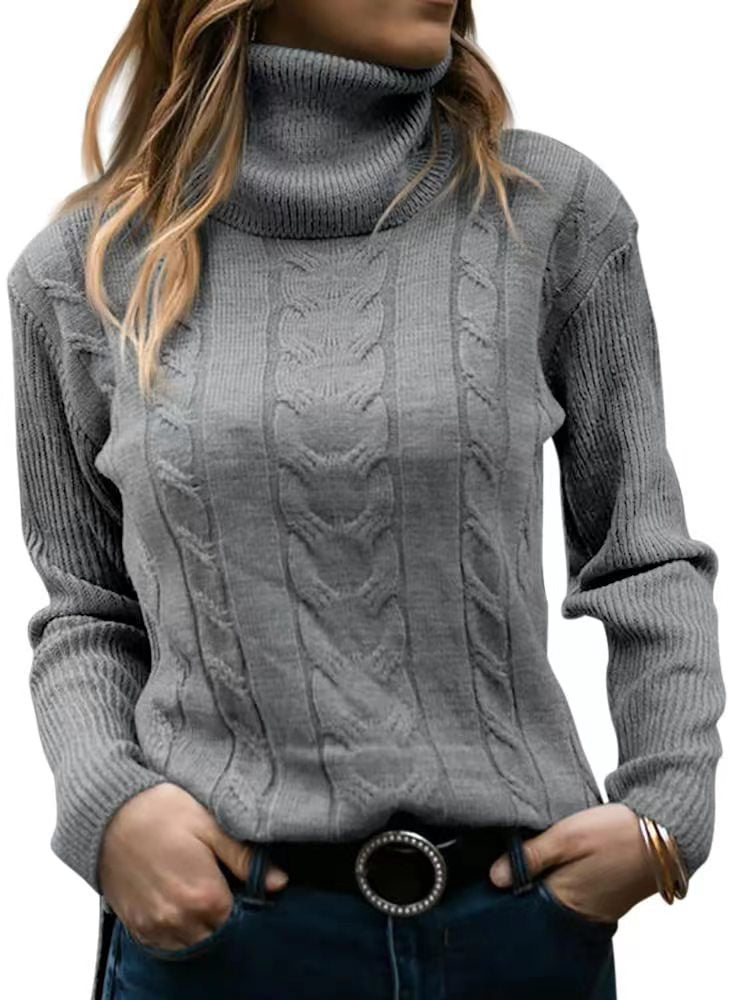Women's Knitted Jumper Stand-up Collar Cable Knit Elegant