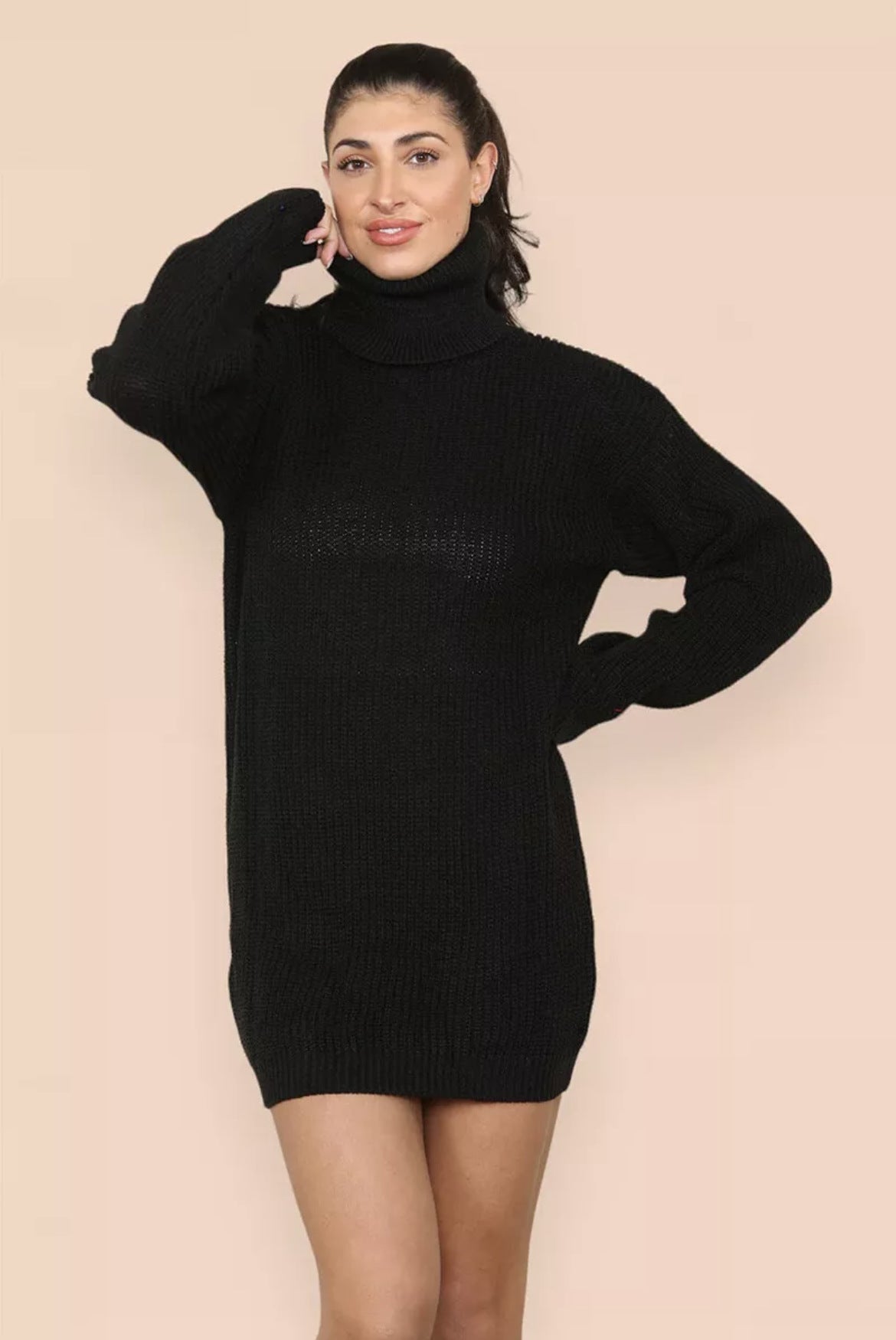 Women's Knitted High-Neck Elegant Dress