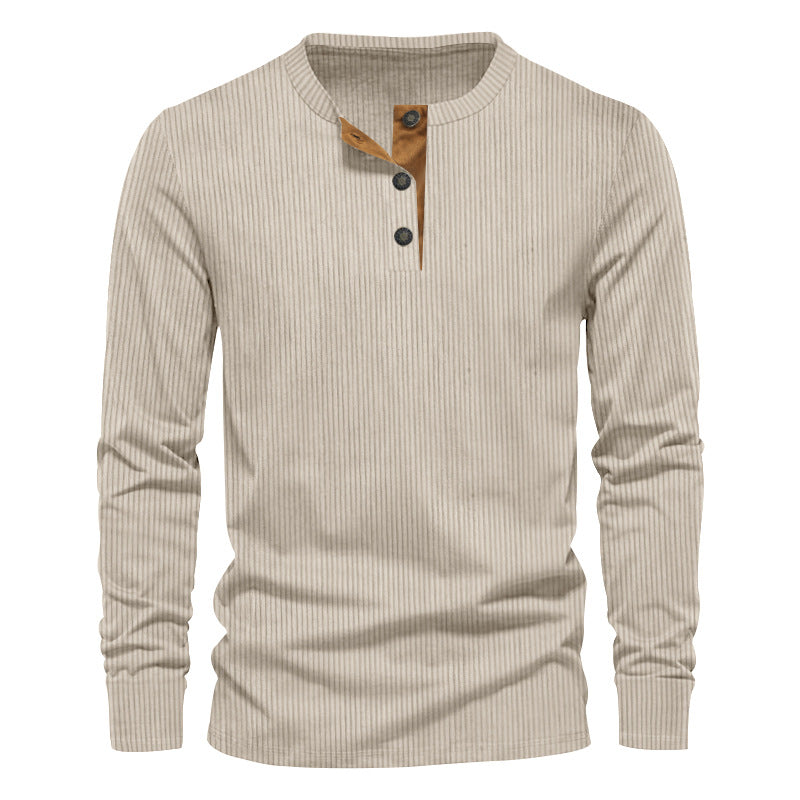 Men's Long-Sleeve Shirt Textured Surface Decorative Buttons