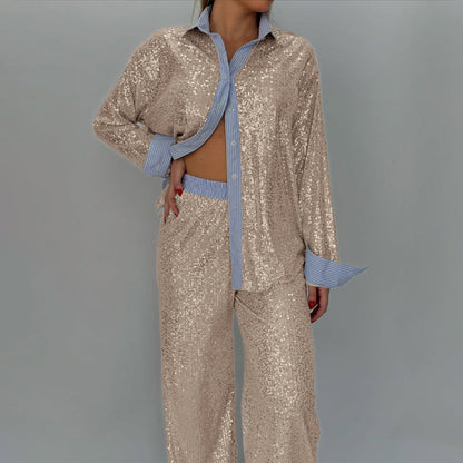 Comfortable Two-Piece Suit Loose Jacket and Wide Trousers