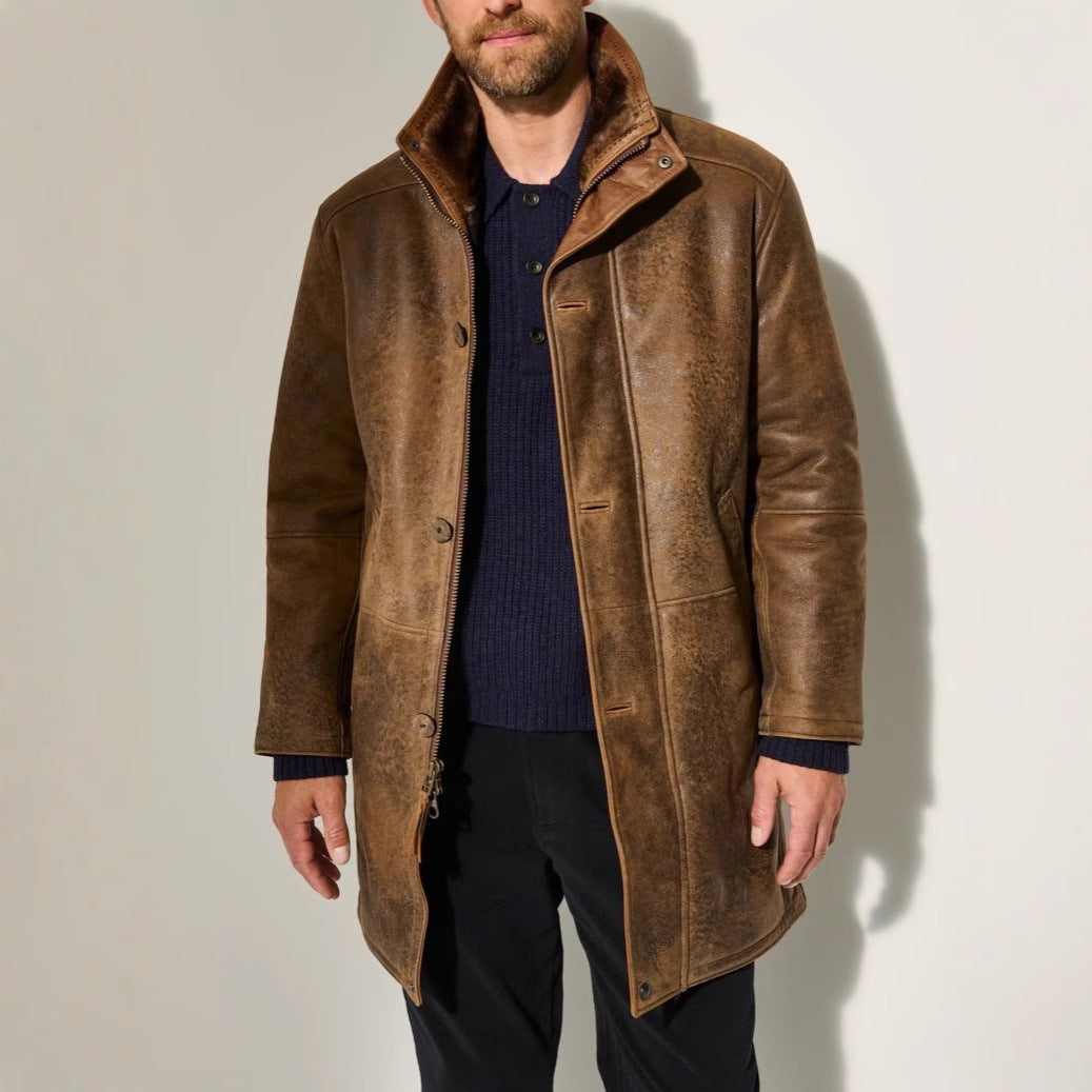 Herren Lederjacke Elegant Gefüttert Vieltaschen - IdealeKleiden