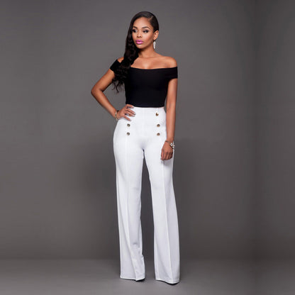 Women's Palazzo Pants High-Waisted Elegant Buttons
