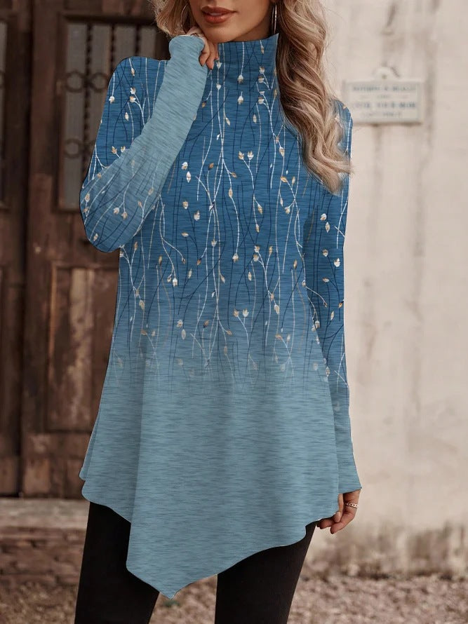 Women's Tunic Floral Pattern High Collar