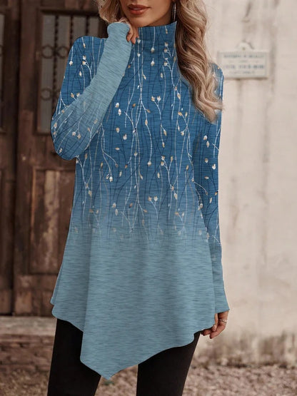 Women's Tunic Floral Pattern High Collar