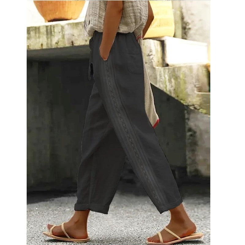 Women's Linen Trousers, Lightweight for Summer with Buttons