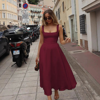 Women's Maxi Dress Elegant A-Line Square Neck